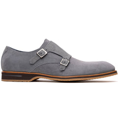 Zelli Legerra Contemporary Goat Suede Monk Strap Shoes in Grey
