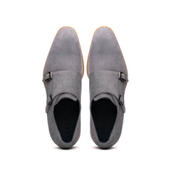 Zelli Legerra Contemporary Goat Suede Monk Strap Shoes in Grey