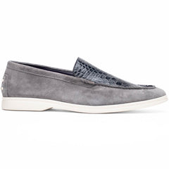 Zelli Bene Sueded Goatskin and Crocodile Loafer in Grey