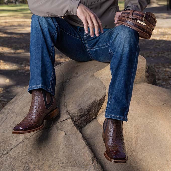 Los Altos Men's Square Toe Ostrich Short Boots LAB-82BV03