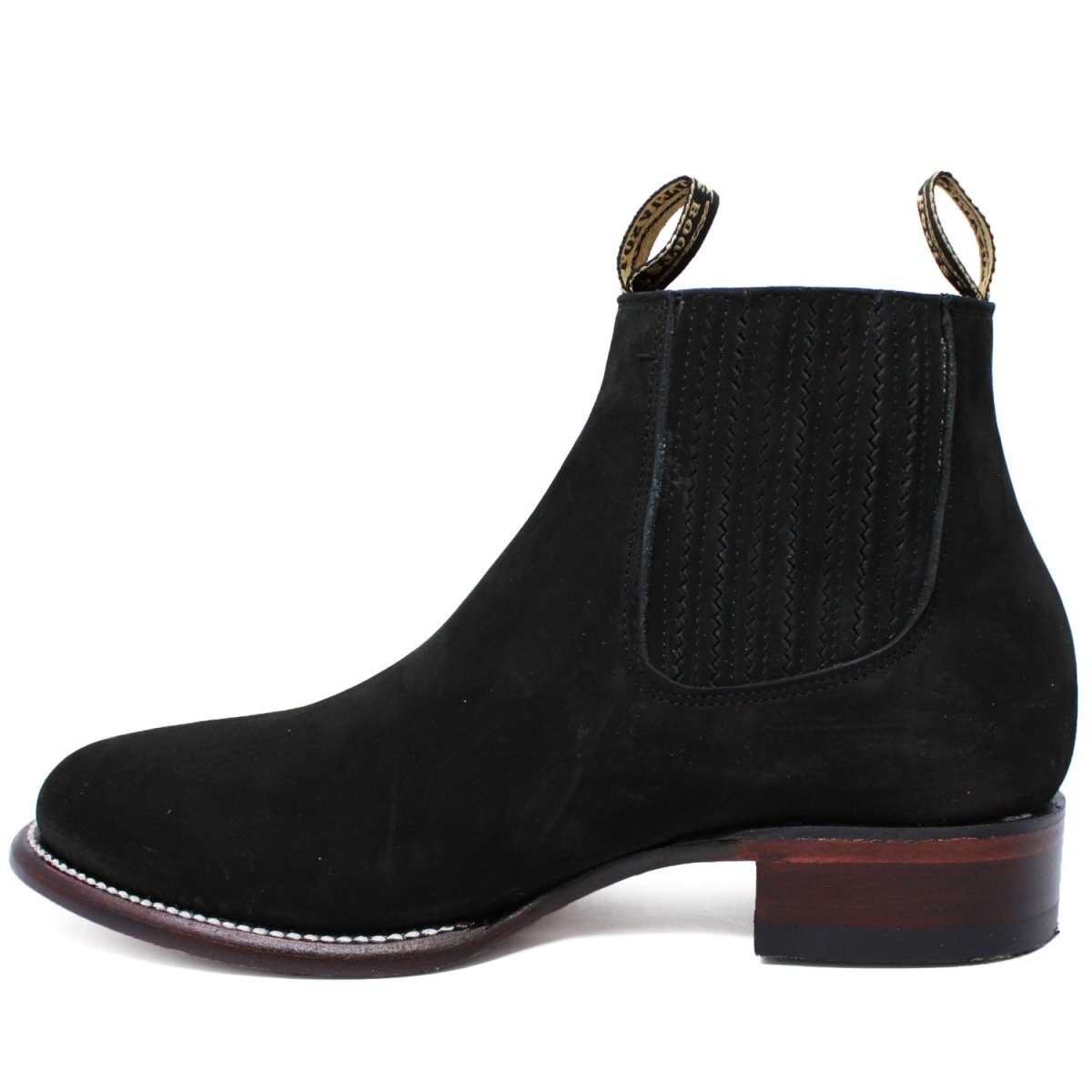 Los Altos Men's Round Toe Suede Leather Short Boots - Black 50B6305