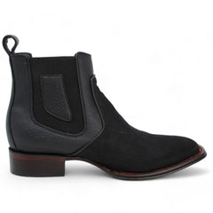 Los Altos Men's Wide Square Toe Suede Leather Short Boots - Black 82BV6305
