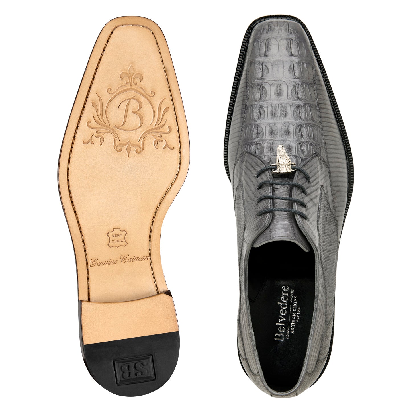 Belvedere Lusso Gray Leather Luxury Shoe