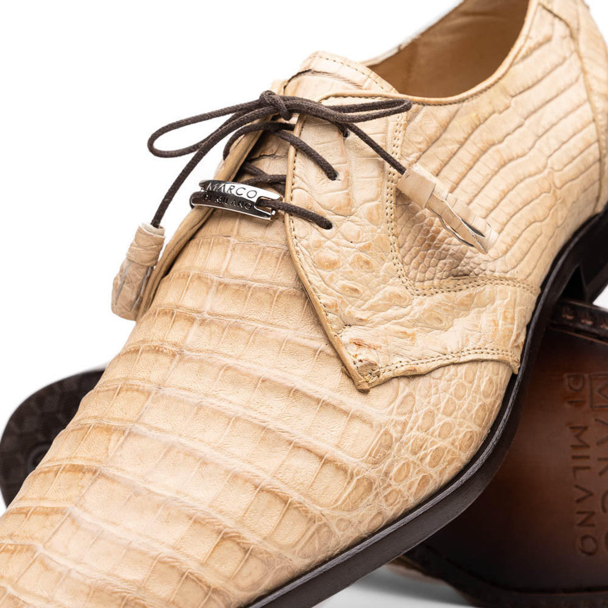 Marco Milano Exotic Caiman Shoes Oryx Tan Gator Derby Lacio