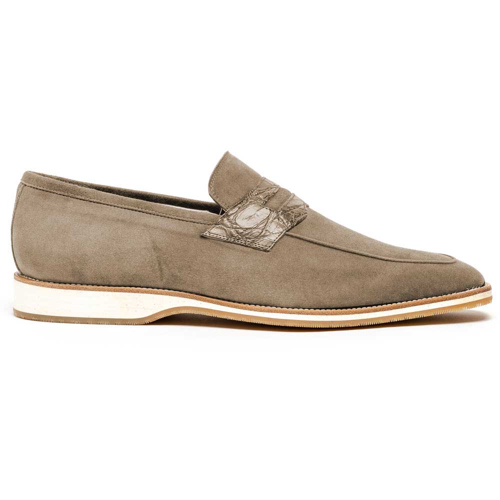 Zelli Meo 3 Taupe Suede Loafers with Genuine Crocodile Accent