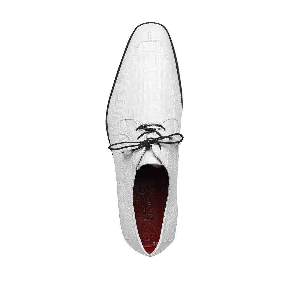Marco Di Milano Merida White Lizard & Caiman Crocodile Oxfords Shoes