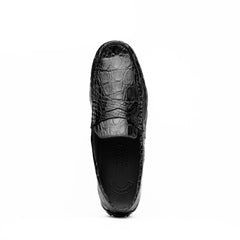 Zelli Monza Caiman Crocodile Penny Loafer Driving Shoes in Black