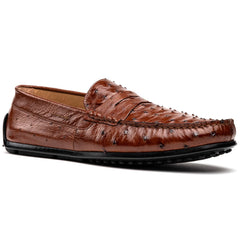 Zelli Monza Genuine Ostrich Quill Driving Loafers in Brandy