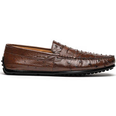 Zelli Monza Genuine Ostrich Quill Driving Loafers in Brown