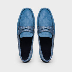 Zelli Monza Suede & Caiman Crocodile Driving Shoes in Denim