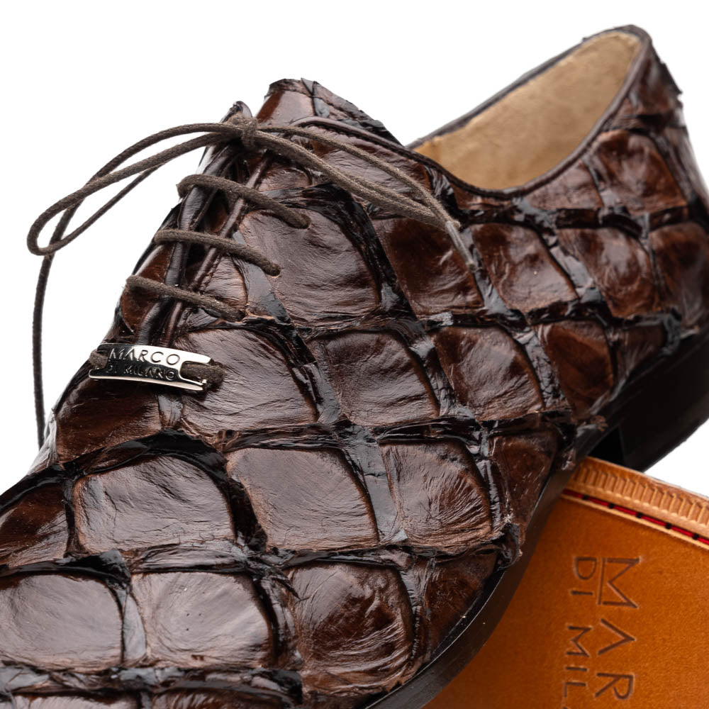 Marco Di Milano Olivieri Brown Pirarucu Dress Shoe Oxfords