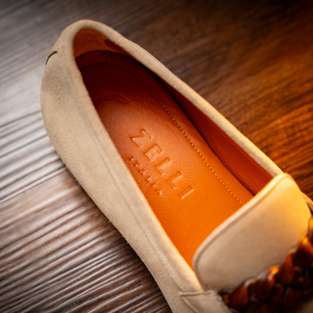 Zelli Pisa Italian Suede Hand-Woven Loafer Stone (16-696-STN)