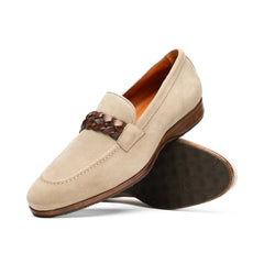 Zelli Pisa Italian Suede Hand-Woven Loafer Stone (16-696-STN)