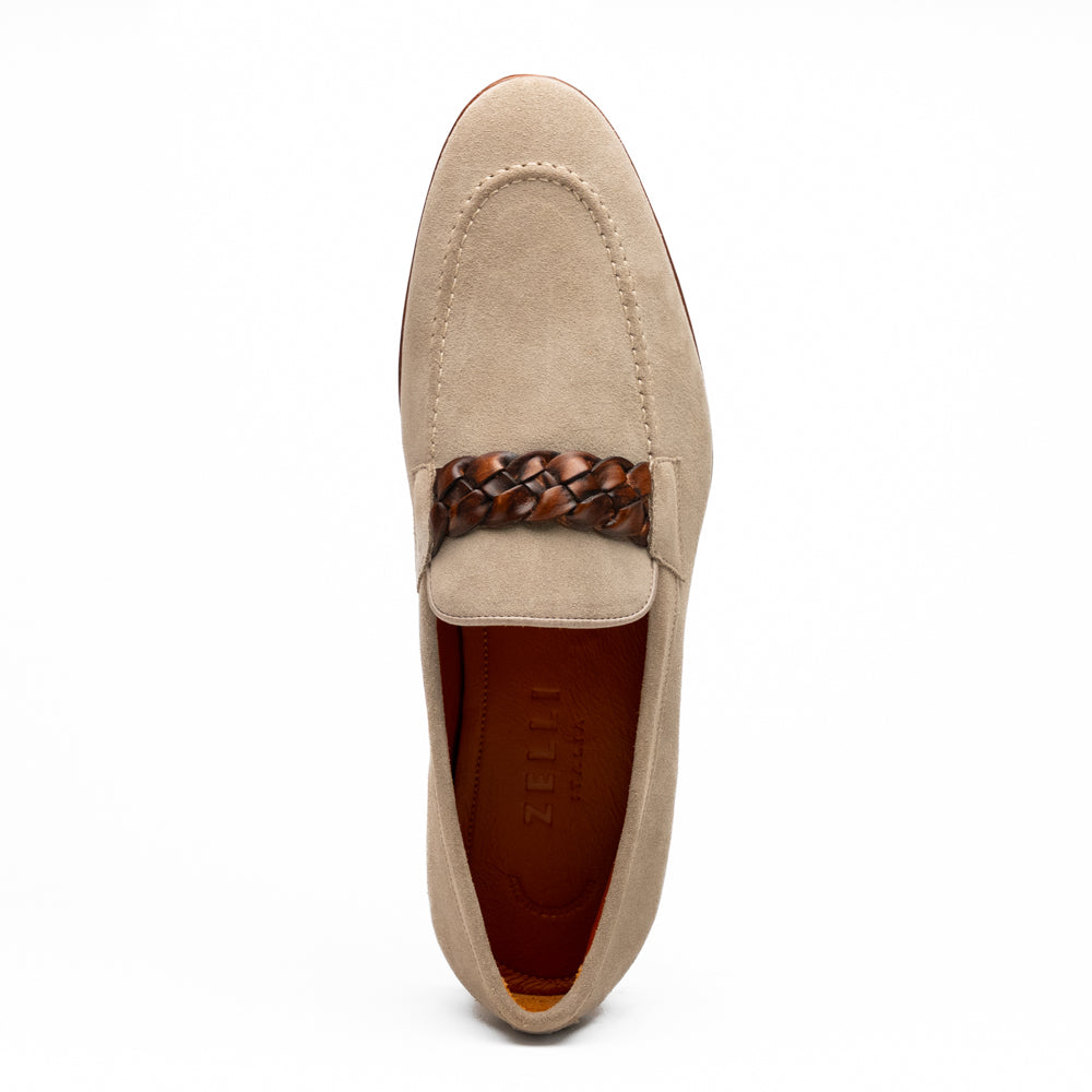Zelli Pisa Italian Suede Hand-Woven Loafer Stone (16-696-STN)