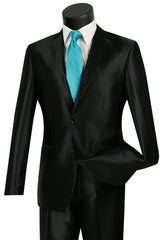 Mens 2 Button Slim Fit Shiny Sharkskin Suit in Black