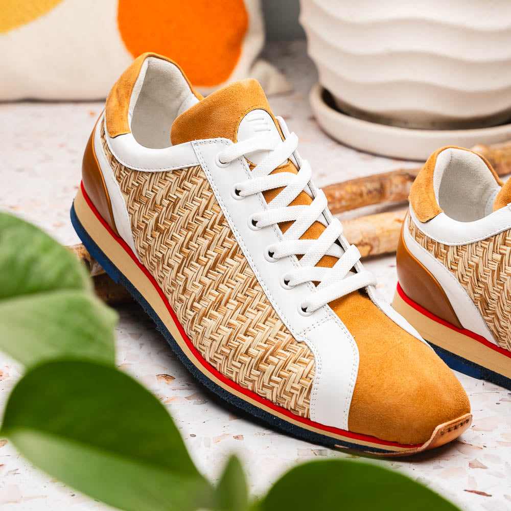 Zelli Ripi Hand-Woven Sueded Calfskin Luxury Sneakers in Brown