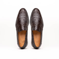 Zelli Roma Genuine Caiman Crocodile Penny Loafers in Nicotine