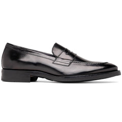 Zelli Roma Hand-Burnished Calfskin Penny Loafers in Black