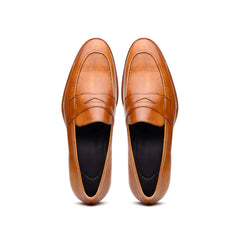 Zelli Roma Hand-Burnished Calfskin Penny Loafers in Camel