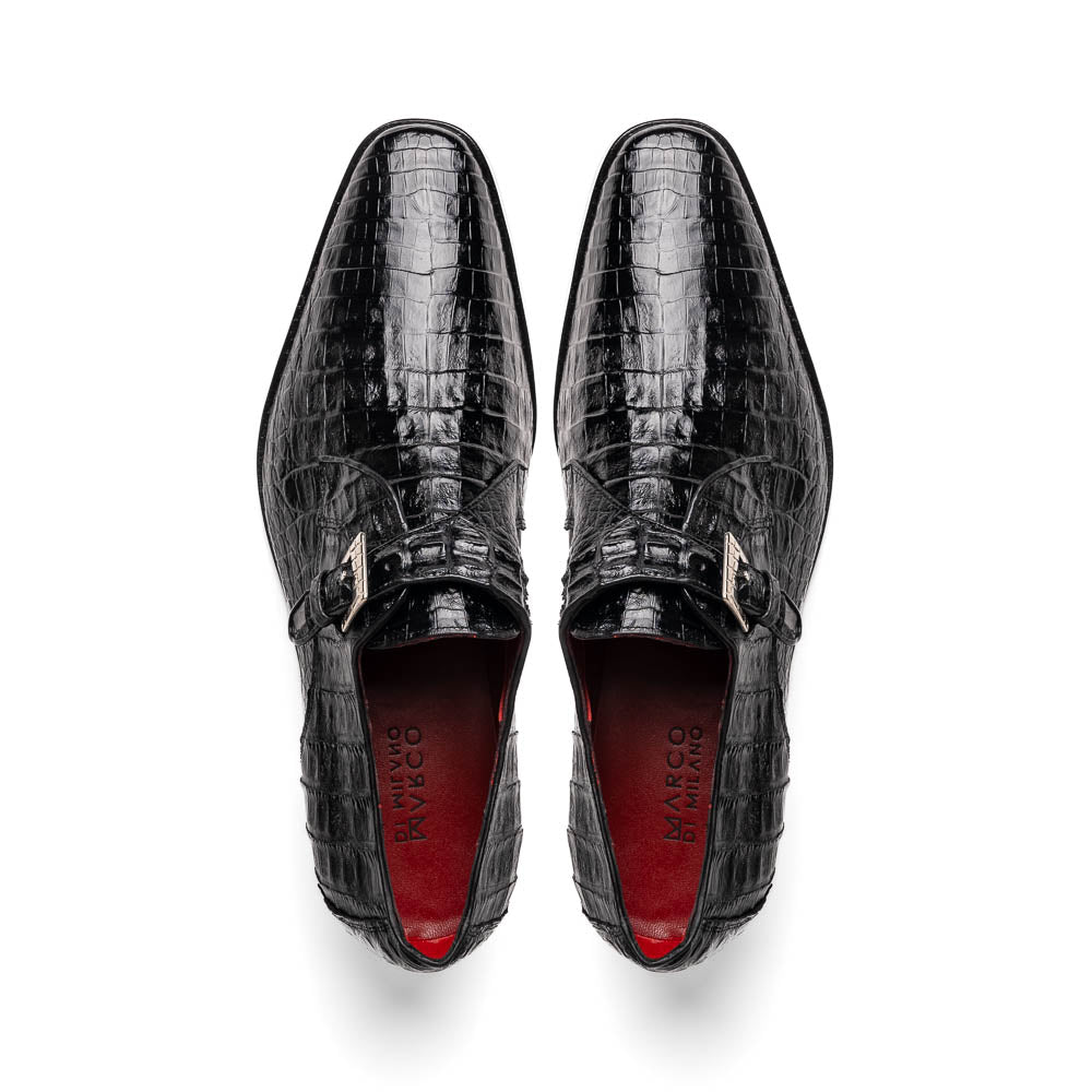 Marco Di Milano Rovigo Black Exotic Crocodile Skin Single Monk-strap Loafers