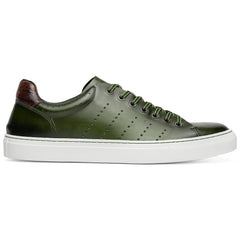 Zelli Russo Burnished Calfskin and Crocodile Luxury Sneakers in Olive