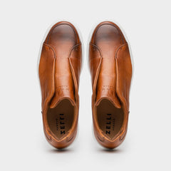 Zelli Spettacolare Pebble Grain Slip-On Sneaker in Cognac