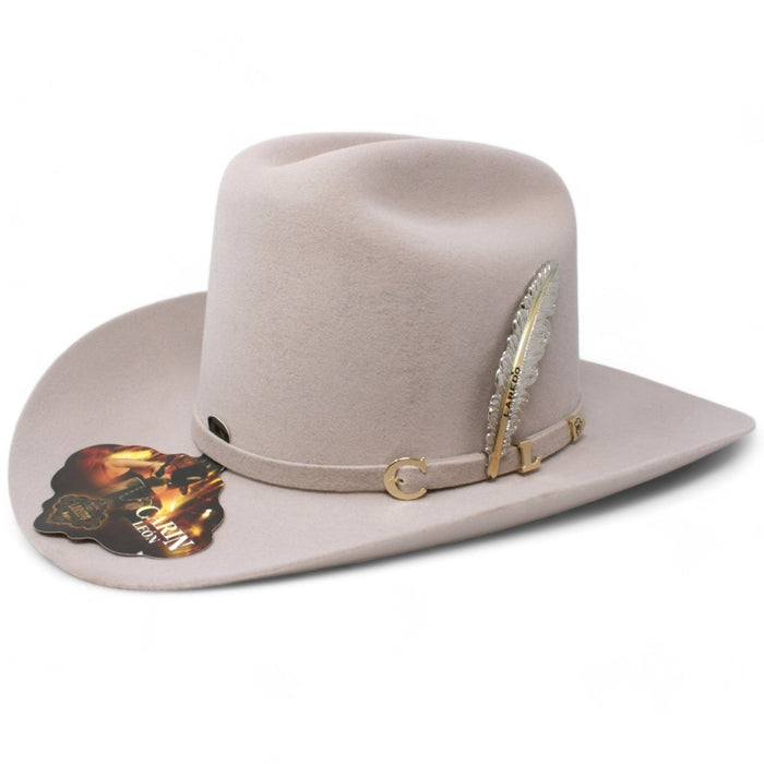 Texana Carin Leon Oficial Color Beige con Pluma de Plata