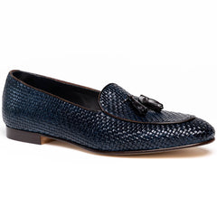 Zelli Tino Woven Calfskin Tassel Loafers | Italian Slip-On Shoes in Blue