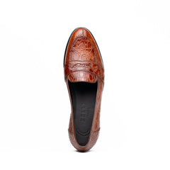 Zelli Tuscany Genuine Caiman Crocodile Penny Loafer in Cognac