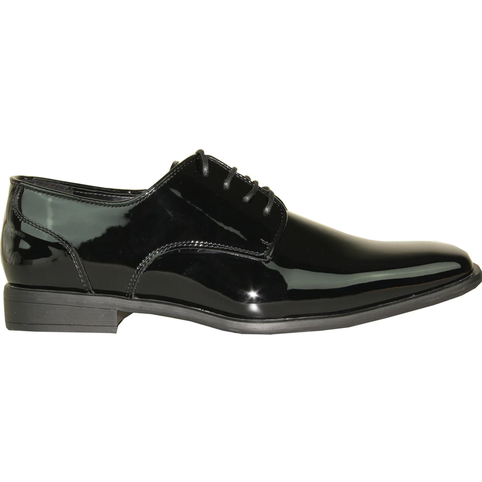 Bravo Mens Modern Pointy Square Toe Oxford Patent Tuxedo Shoe in Black