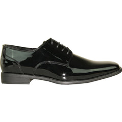 Bravo Mens Modern Pointy Square Toe Oxford Patent Tuxedo Shoe in Black