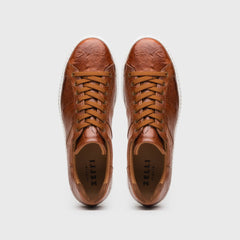 Zelli Vivo Tumbled Calfskin Sneakers in Cognac with White Rubber Sole