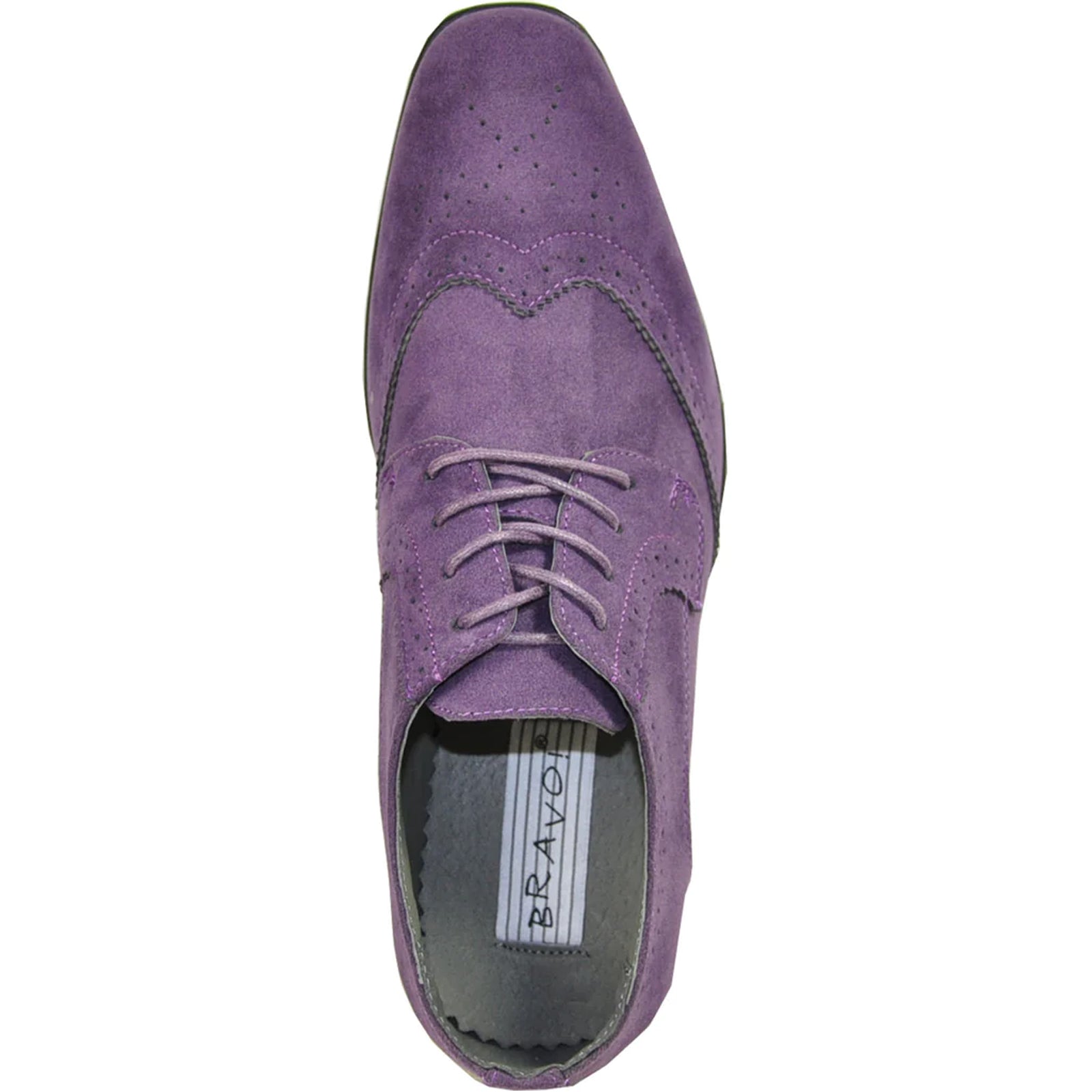 Bravo Mens Vegan Suede Wedding & Prom Wingtip Lace Up Dress Shoe in Purple
