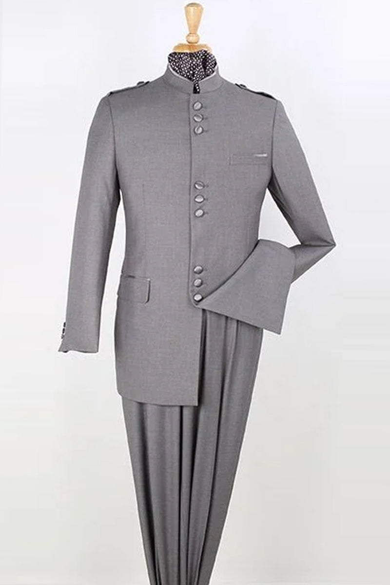 Apollo King Light Grey Mandarin Collar Safari Suit