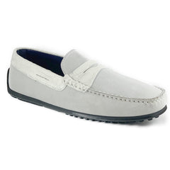 Zelli Monza Suede and Caiman Crocodile Driving Loafer in White